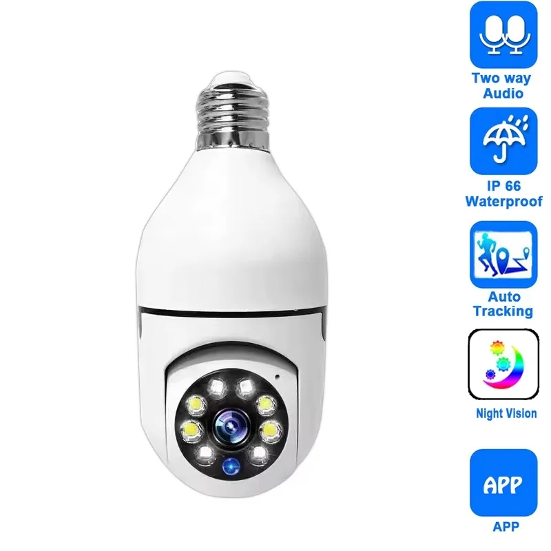 E27 Bulb Wifi Surveillance Camera 1080P PTZ 360° Color Night Vision Human Tracking Two‑Way Audio Baby Monitor Cam