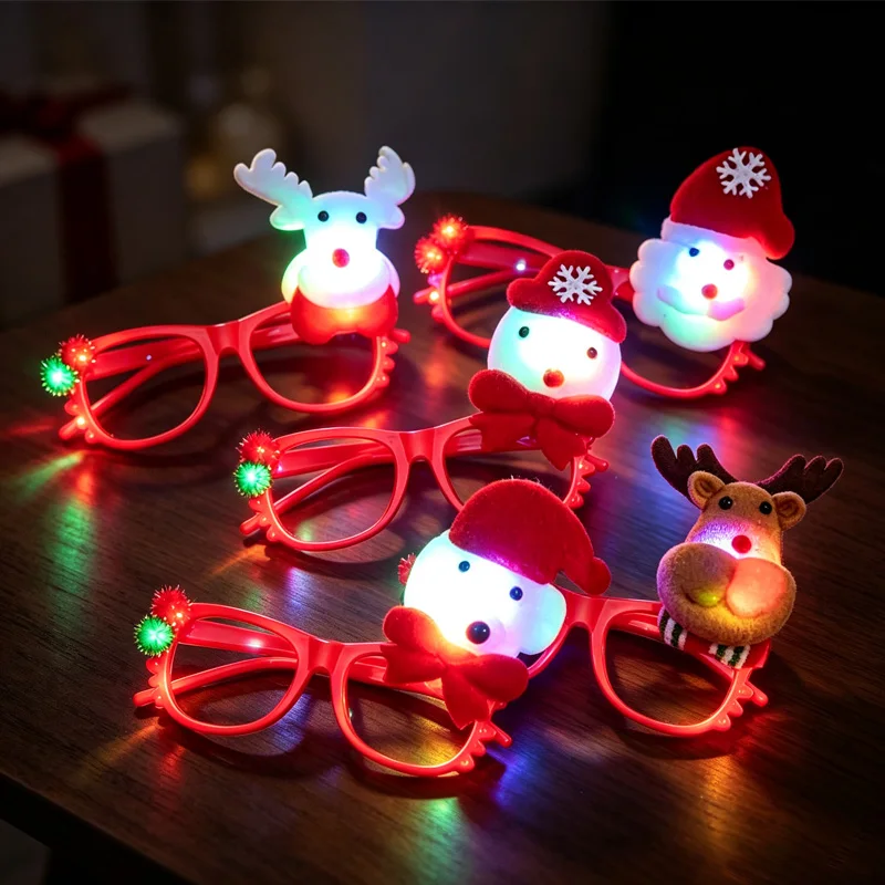 Venta al por mayor de 20 piezas de gafas luminosas de Navidad con diseño de Papá Noel, muñeco de nieve y reno, accesorios para fiestas navideñas.