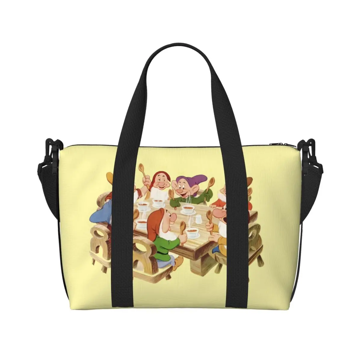 

Custom Snow White And Anime The Seven Dwarfs Beach Tote Bag Women Large Compartment Gym Beach Travel Bags