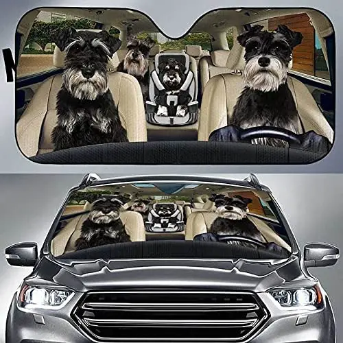 Miniature Schnauzer Dog Family Driving Dog Lover Car Sunshade Window Sunshade for Miniature Schnauzer Lover