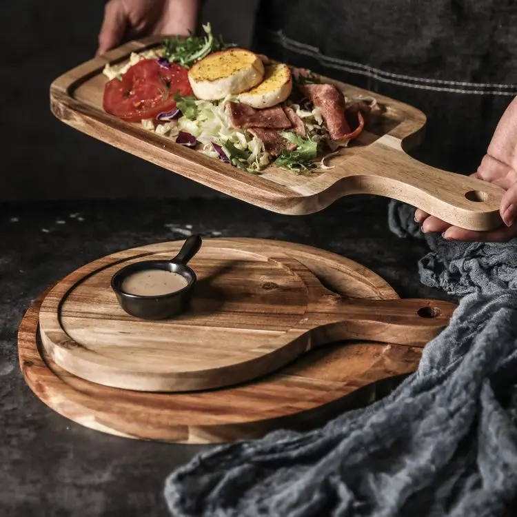 

Japanese Wooden Tray Western Food TrayBreakfast Cutlery Pizza Steak Plate Kitchen Restaurant Home Food Storage Trays Bandeja