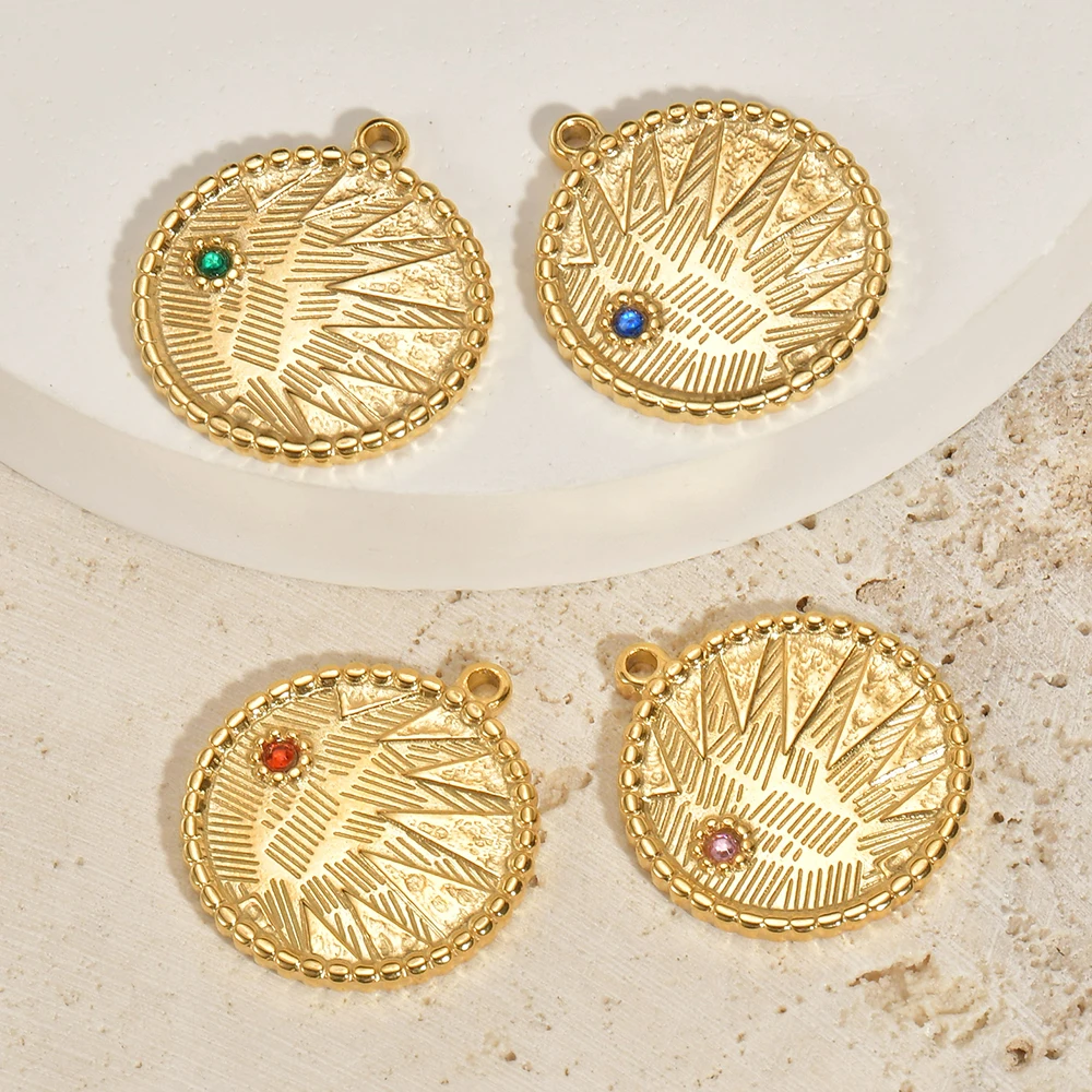 

6Pcs/lot Stainless Steel Plated Gold Sun Charms Medal Coin Pendant for DIY Necklace Making Supplies Wholesale