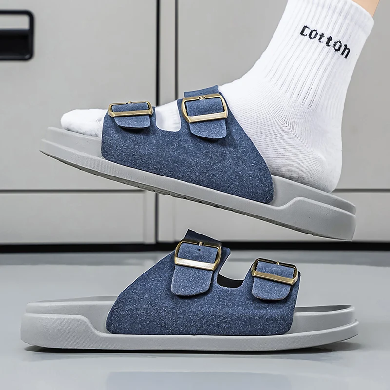 Couple Imitation Belt Buckle Adjustable Thick Bottom Slippers, Summer New Soft Sole Beach Sandals, Casual Outdoor Seaside Shoes view 4