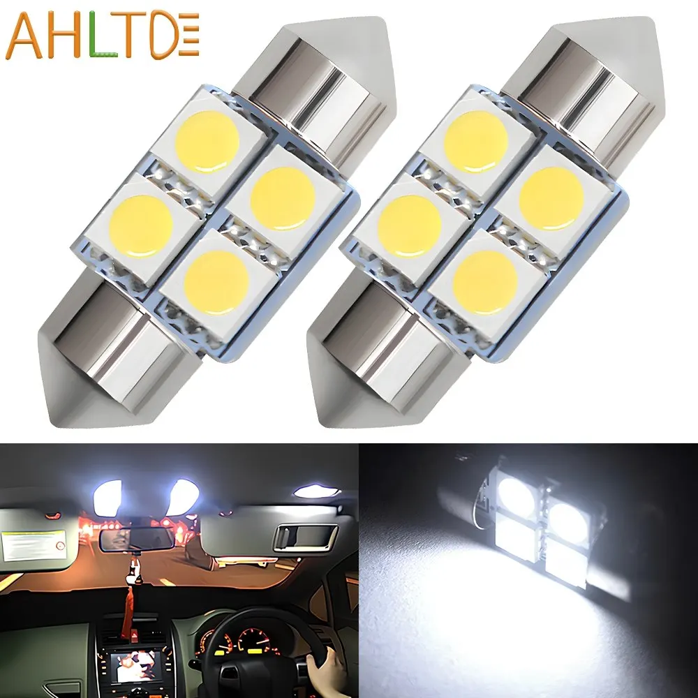 

2PCS Car Led Interior Reading Light Dome Festoon Bulbs C5W 31mm 4SMD 5050 Double Pointed Door Lamps White Modification Universal