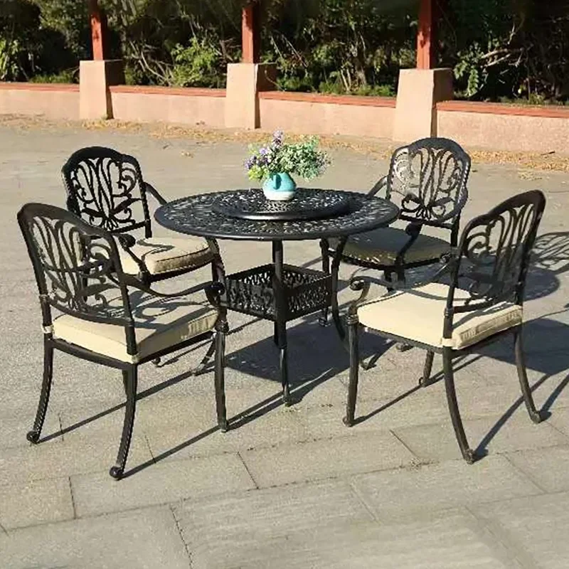 for Internet Celebrity Cast Aluminum Alloy Outdoor Table and Chair Set with Turntable Leisure Dining Table for Yard Courtyard