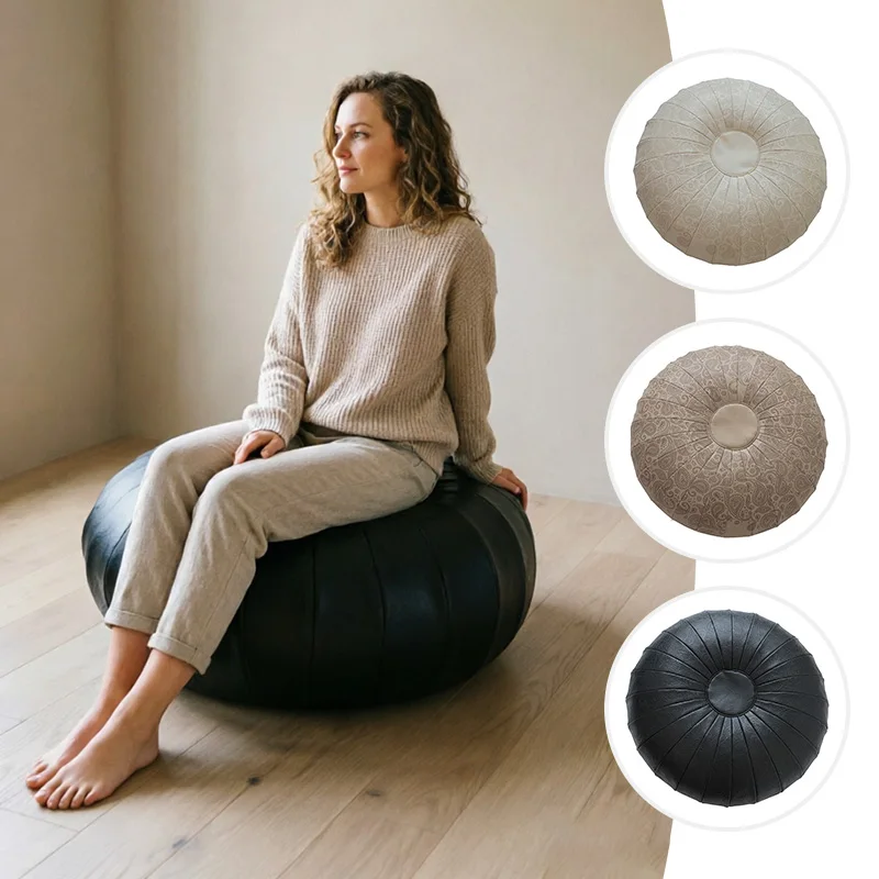 1PC Paisley Pattern Cushion Cover Ottoman Pouf Cover Faux Leather Foot Rest For Old Clothes Storage Meditation Home Unstuffed