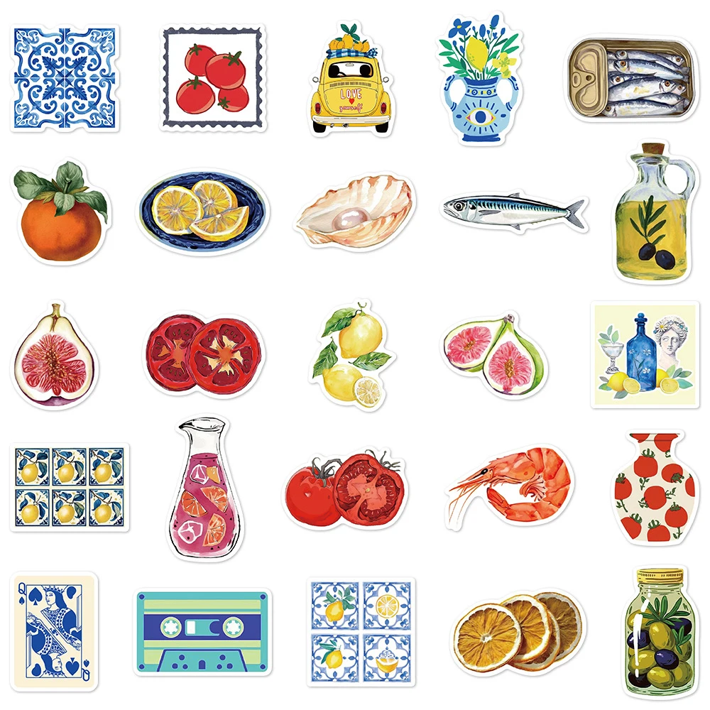 10/30/50pcs Retro Cartoon Art Mediterranean Tomato Stickers Aesthetic Graffiti Decals Laptop Phone Diary Decoration Sticker Toys