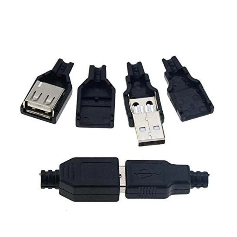 10pcs USB Plug Replacement 4 PIN Type A Female Male Socket Connector Solder Terminal Repair Wire Cable DIY Kit Jack for Fan LED