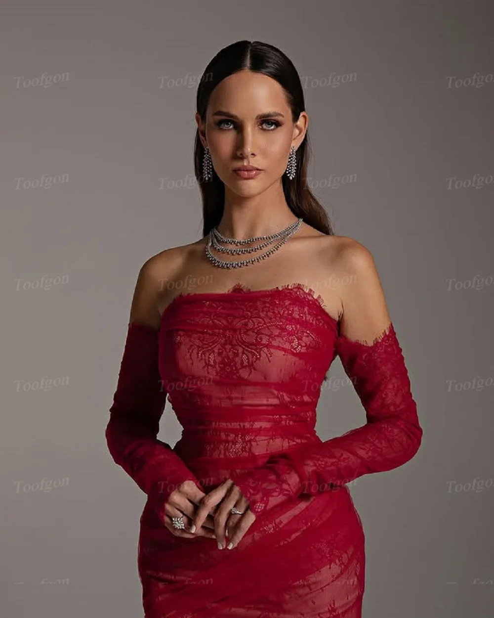 Vestidos de fiesta de tul de encaje de sirena con hombros descubiertos, vestido de noche Formal de manga larga para mujer, vestidos de fiesta para ocasiones especiales personalizados