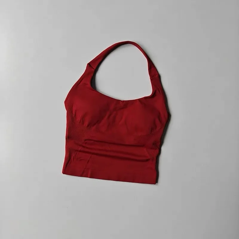 Damen Fitness Neckholder-Tanktop Schnelltrocknend & Atmungsaktiv Langer Yoga-Stil Hochintensiv Rückenfrei mit Eingebautem Gepolstertem BH – Detail 8