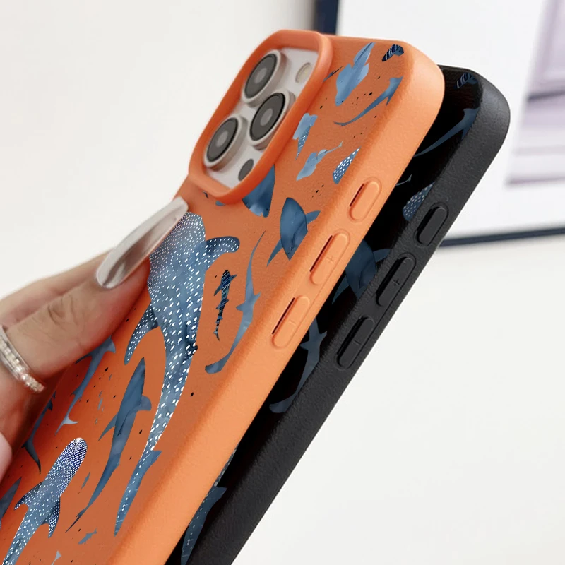 Wal-Muster-Hülle für iPhone 17e 18 17 Pro Max 16 15 14 13 12 Pro Max 11 Stoßfeste Weiche Silikon-Leder-Textur Handyhülle – Detail 5