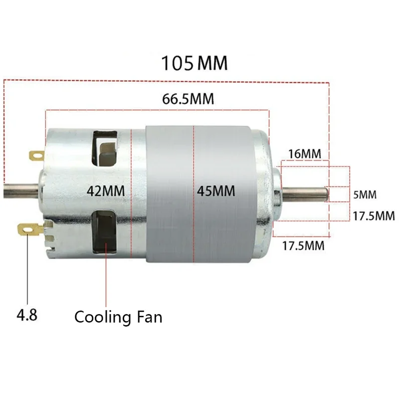 775 Dual Shaft Motor DC 12V-24V Ball Bearing Large Torque High Power Low Noise Gear Motor Electronic Component Motor