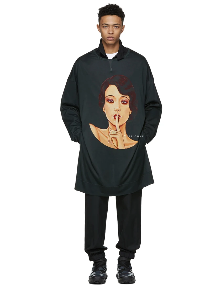 YOJI OOAK IMPRESS OVERSIZES Original Showa Beauty Portrait moletom com capuz estampado com mangas compridas soltas