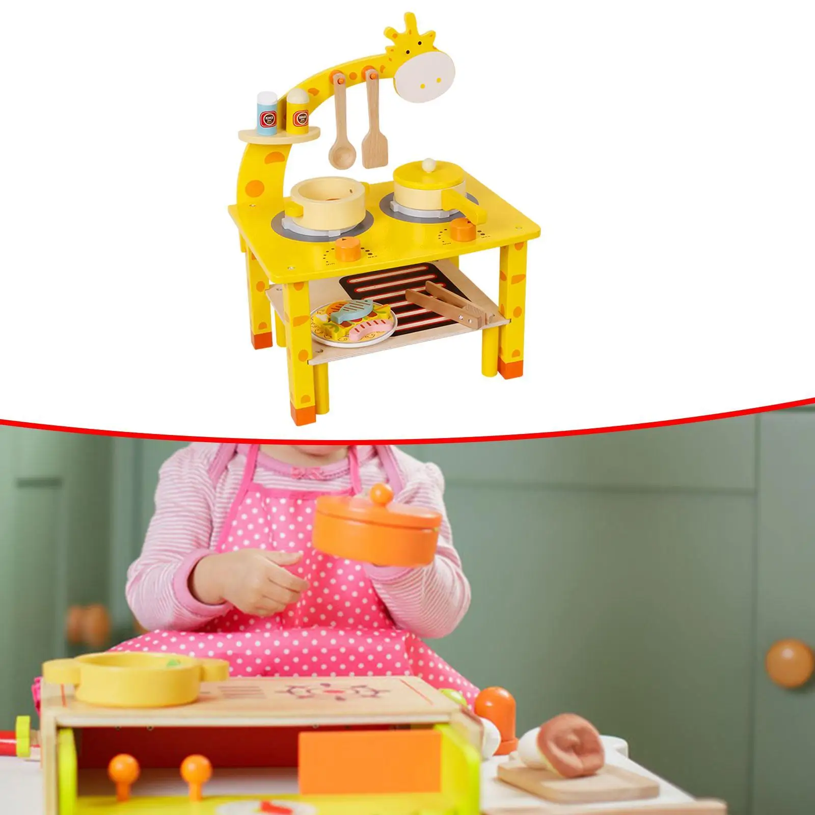 Kids Wooden BBQ Grill Playset, Barbecue Grill Toy, Barbecue Cooking Game, Kitchen Toys Set for Boys Girls, Children