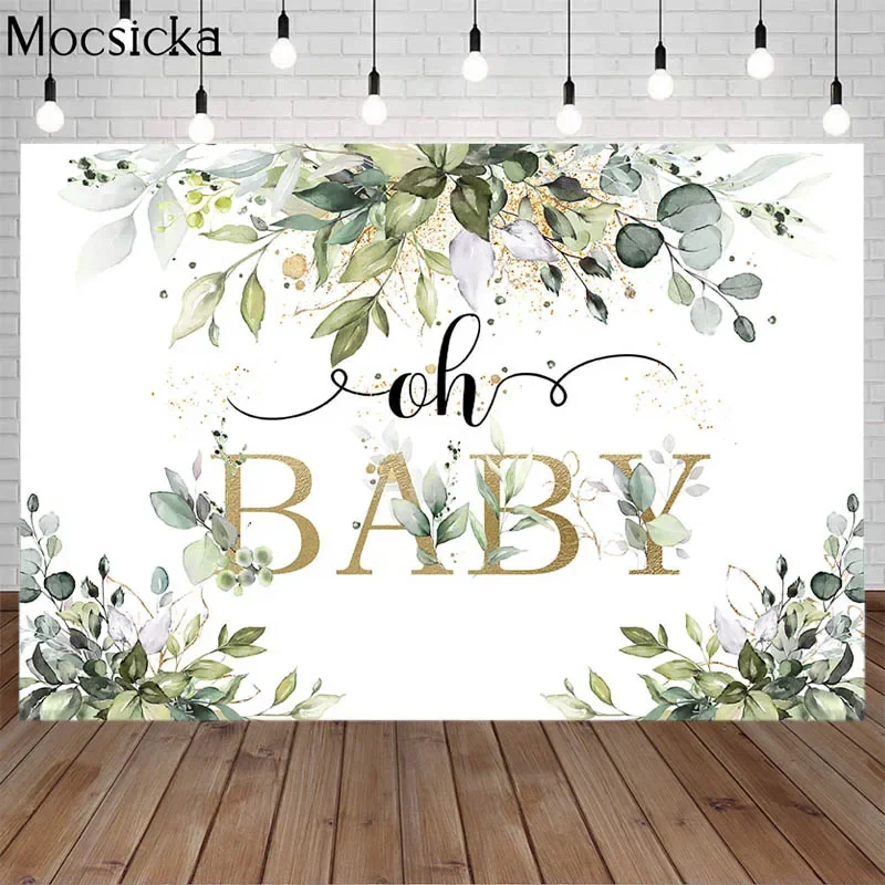 

Oh Baby Backdrops Green Leaf Jungle Baby Shower Newborn First Birthday Party Background Cake Table Decor Portrait Photo Studio