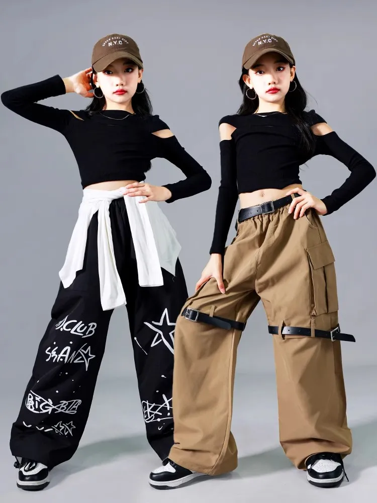 

K-pop Girls Clothing Navel Tops Loose Hip Hop Pants Jazz Dance Practice Clothes Long Sleeves Catwalk Performance Wear BL14033