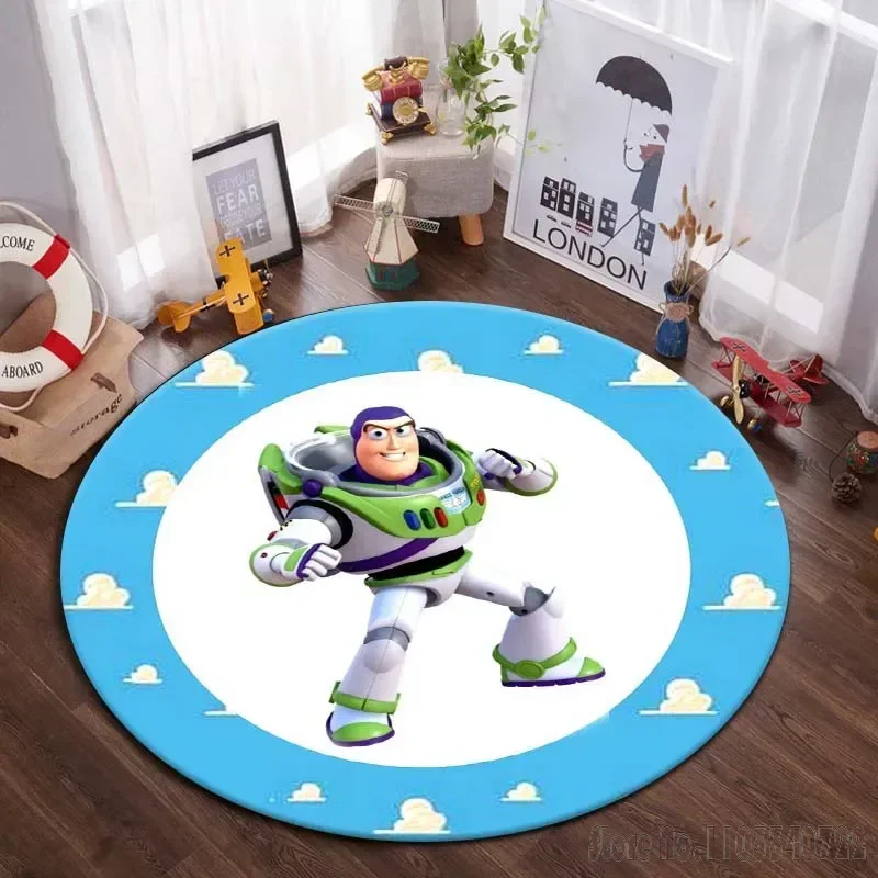 Karpet bulat 80cm, karpet kursi kartun Disney Toy Story, keset lantai anti selip, permainan merangkak untuk dekorasi ruang tamu anak-anak