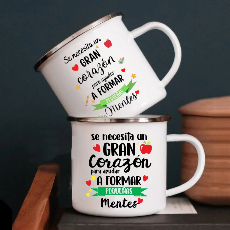 It Takes A Big Heart To Help Shape Little Minds Spain Enamel Mugs Teacher Drink Juice Coffee Dessert Cocoa Milk Handle Mug