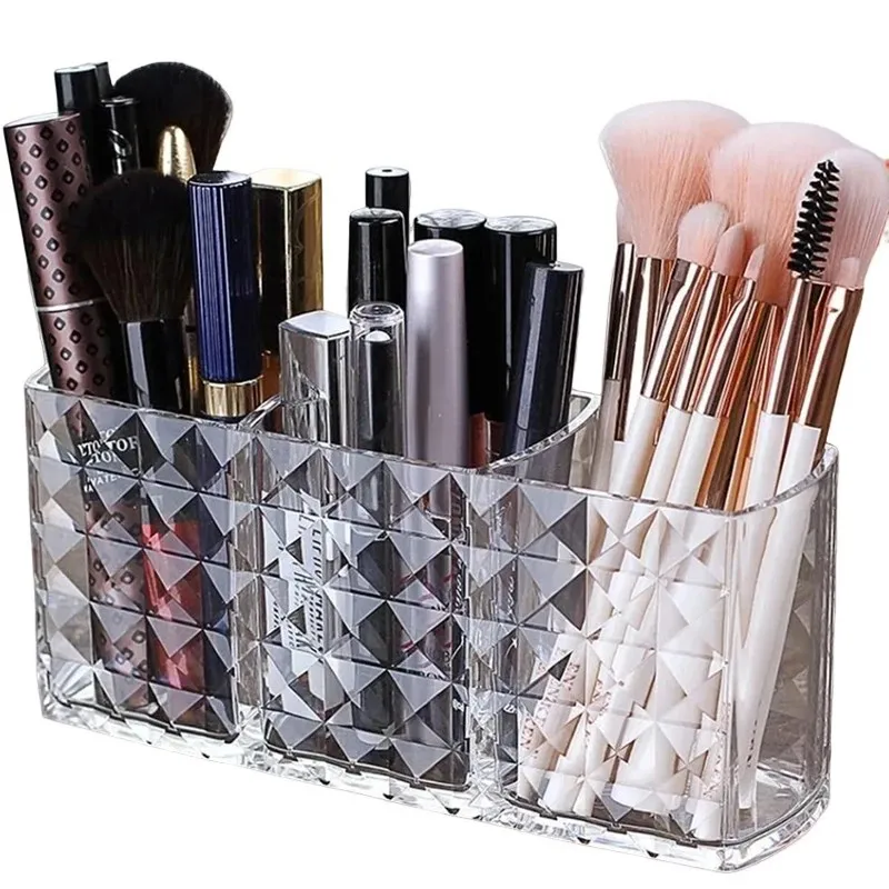 Acrylic Cosmetic Storage Box Makeup Brush Holder Organizer Lipstick Eyebrow Pencil Bathroom Storage Display Stand Diamond