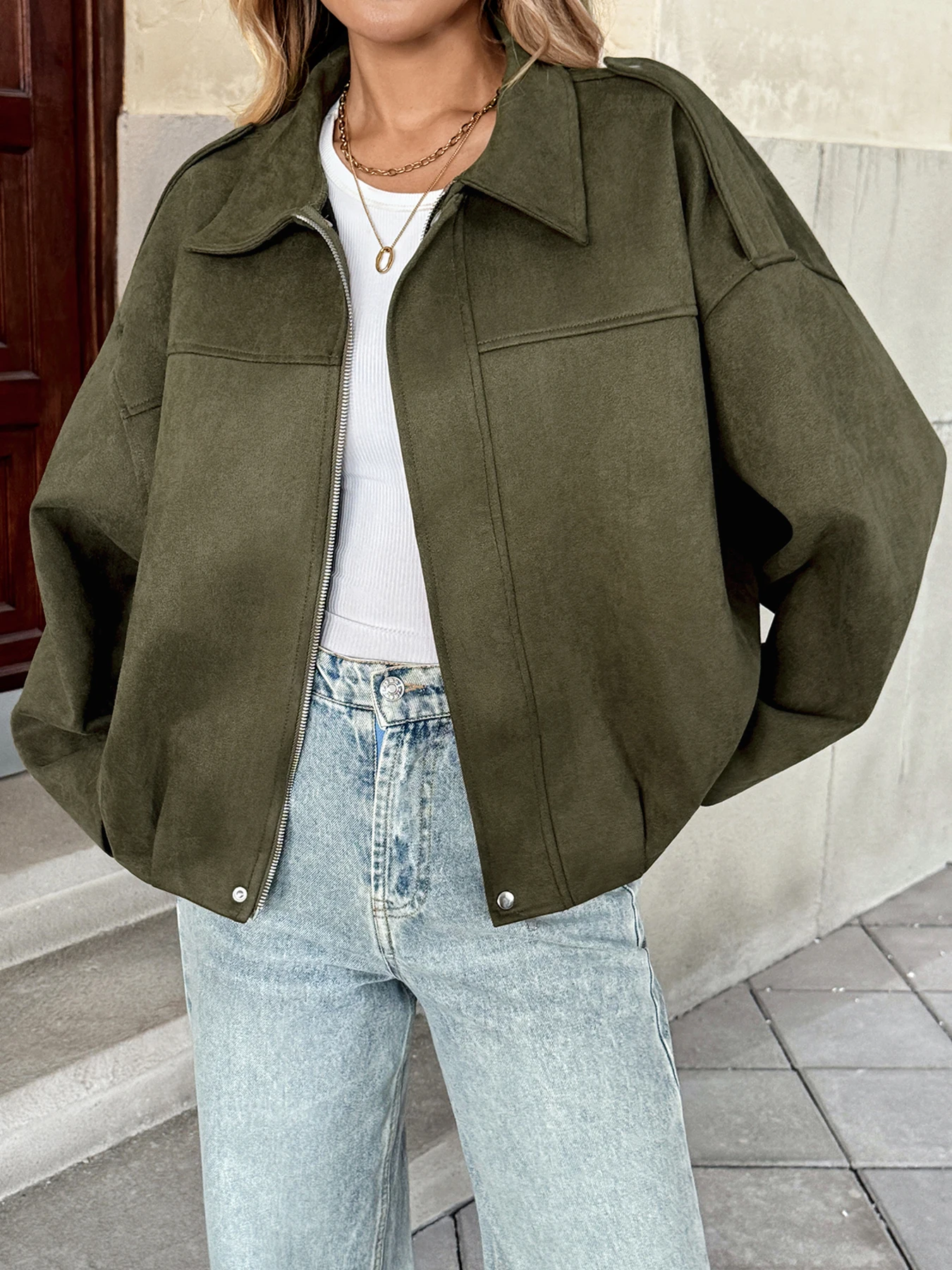 

Trendy Military Green Jacket for Women Fashionable Cool Design Top Seller in Autumn Cross-border Foreign Trade
