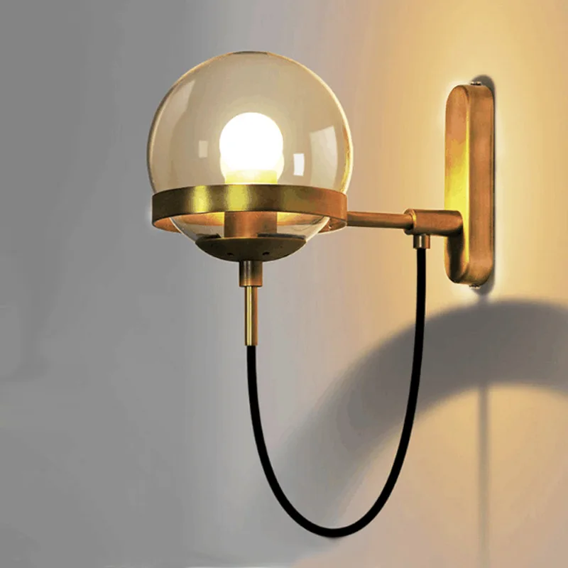 

Modern Glass Ball Wall Sconce Light Fixture Bronze Golden Lighting Bedroom Bedside Living Room Decoration Lamp Wire Luxury Led