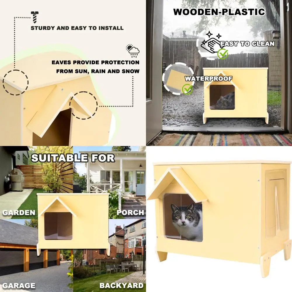 

Всепогодный изолированный деревянный укрытие для кошек на открытом воздухе для бродячих кошек с дверью для побега (обновление одного кота)