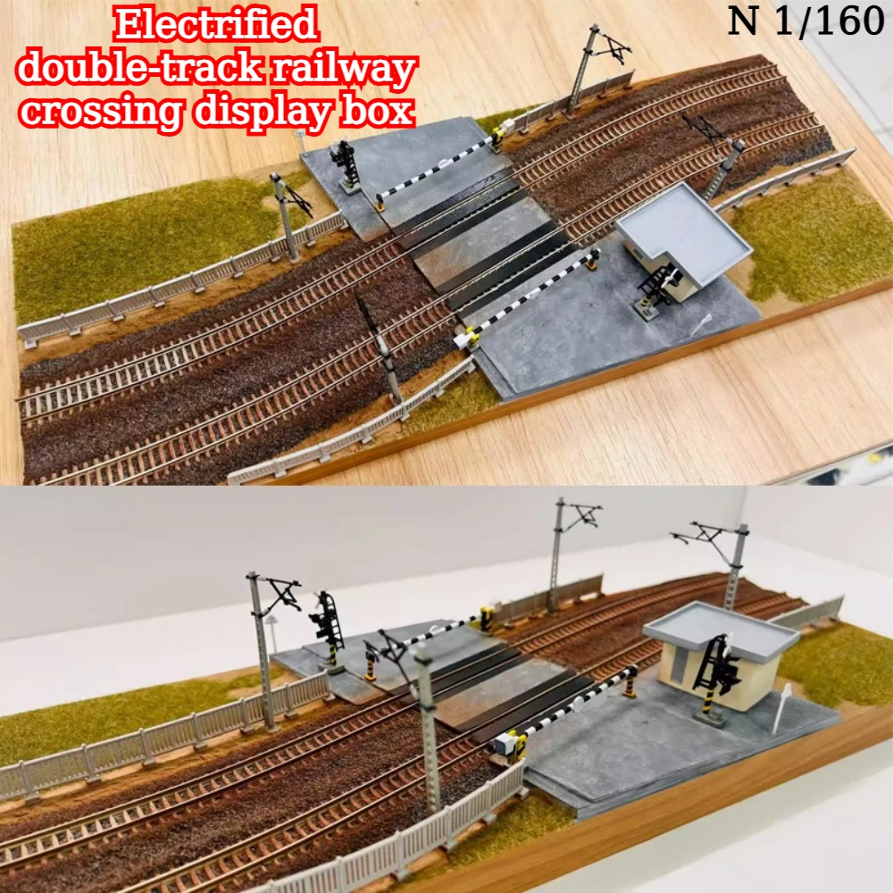 

Коробка для модели поезда N-типа 1/160, электрифицированная двухдорожная железнодорожная пересекающаяся бесплатная акриловая пылезащитная крышка, украшения для стола с песком
