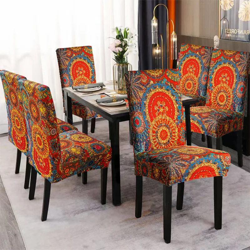 

Colorful Stretch Chair Cover Breathable Durable Cat Scratch Proof Non Slip Bohemian Style Dining Chair Cover Atmosphere Decor