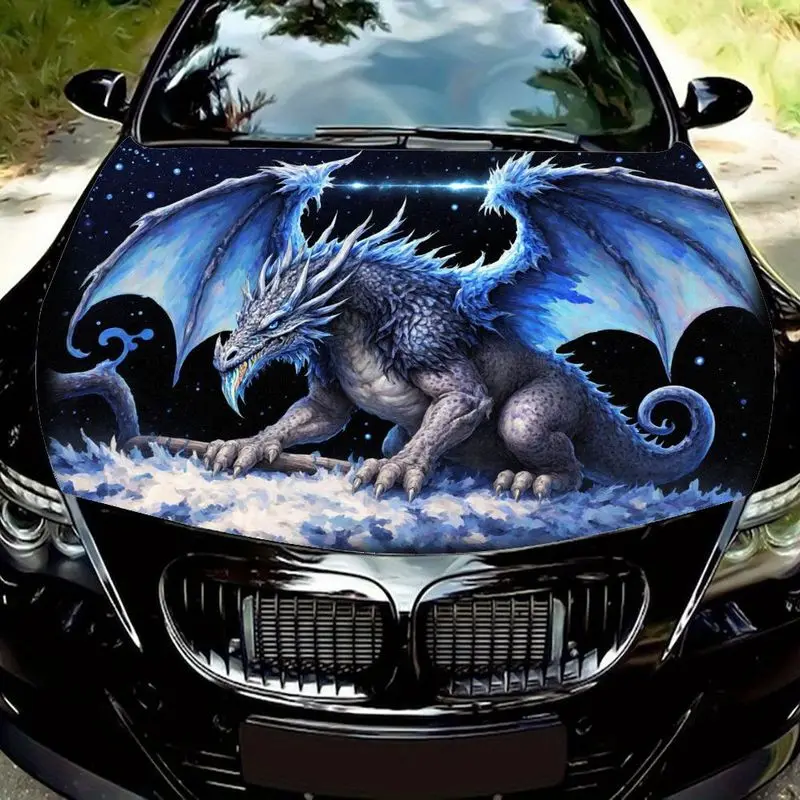 

Наклейка на капот автомобиля «Морозный дракон» (1 шт.), дизайн «Звездное небо, снежные кристаллы, пейзаж», мотив «Миф о дыхании мороза»