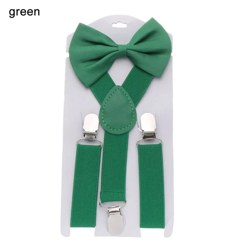 

Solid Color Children Wedding Dress Hair Bow Set Clip-on Adjustable Printed Bow Tie Cow Tie Belts Elastic Braces Suspenders