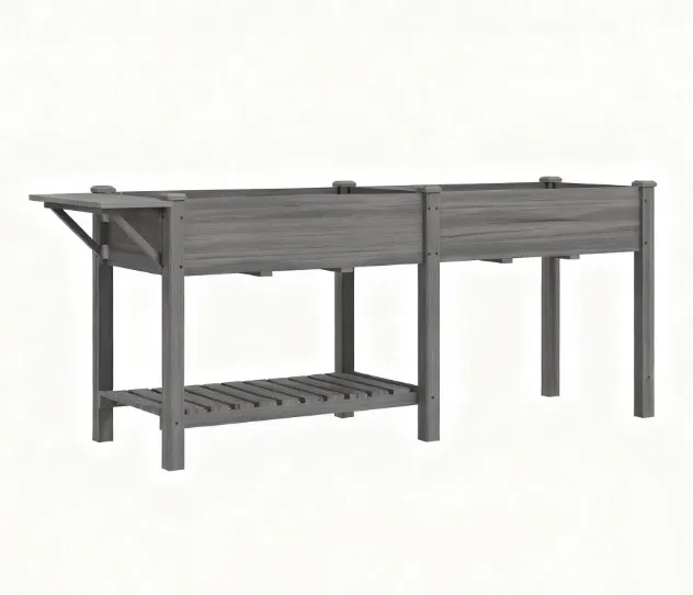 Spacious Elevated Garden Bed,Wood Raised Garden Box,with Side Table,Bottom Shelf,Bed Liners and Drainage Holes