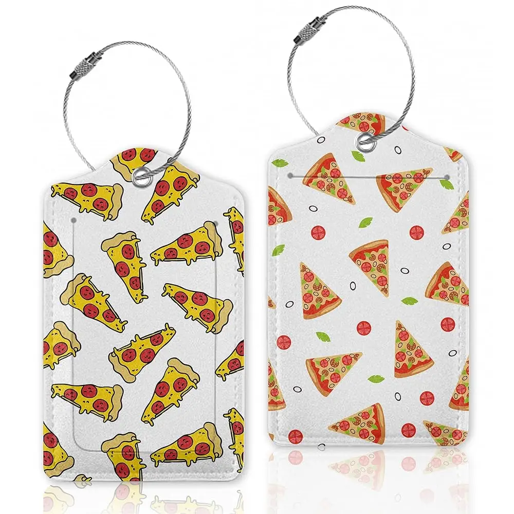 

Pizza Slices Luggage Tags Bag Tag with Privacy Cover Name Id Card Stainless Steel Loop Suitcase Labels Pu Leather Baggage Tag