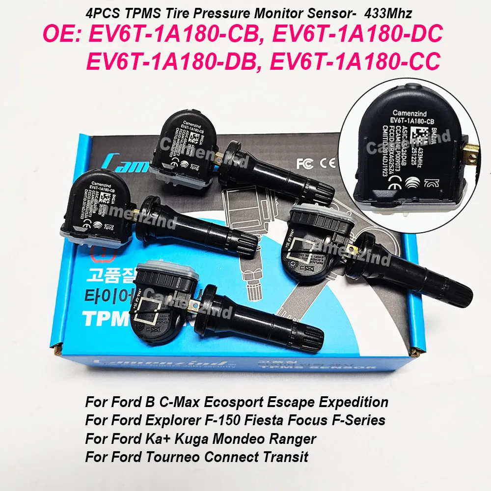

4 программируемых датчика TPMS 433 МГц EV6T-1A180-CB EV6T-1A180-DC для Ford Fiesta F-150 Focus F-Series Kuga EV6T1A180DB EV6T1A180CB