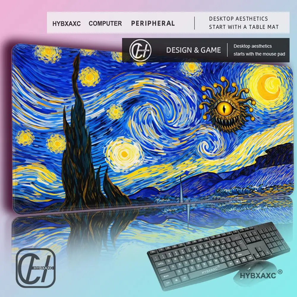

HYBXAXC Beholder DnD Desk Mat Starry Night Van Gogh Art MousePad Fantasy Monster Dungeons Dragons Gift for Gamers Unique Decor