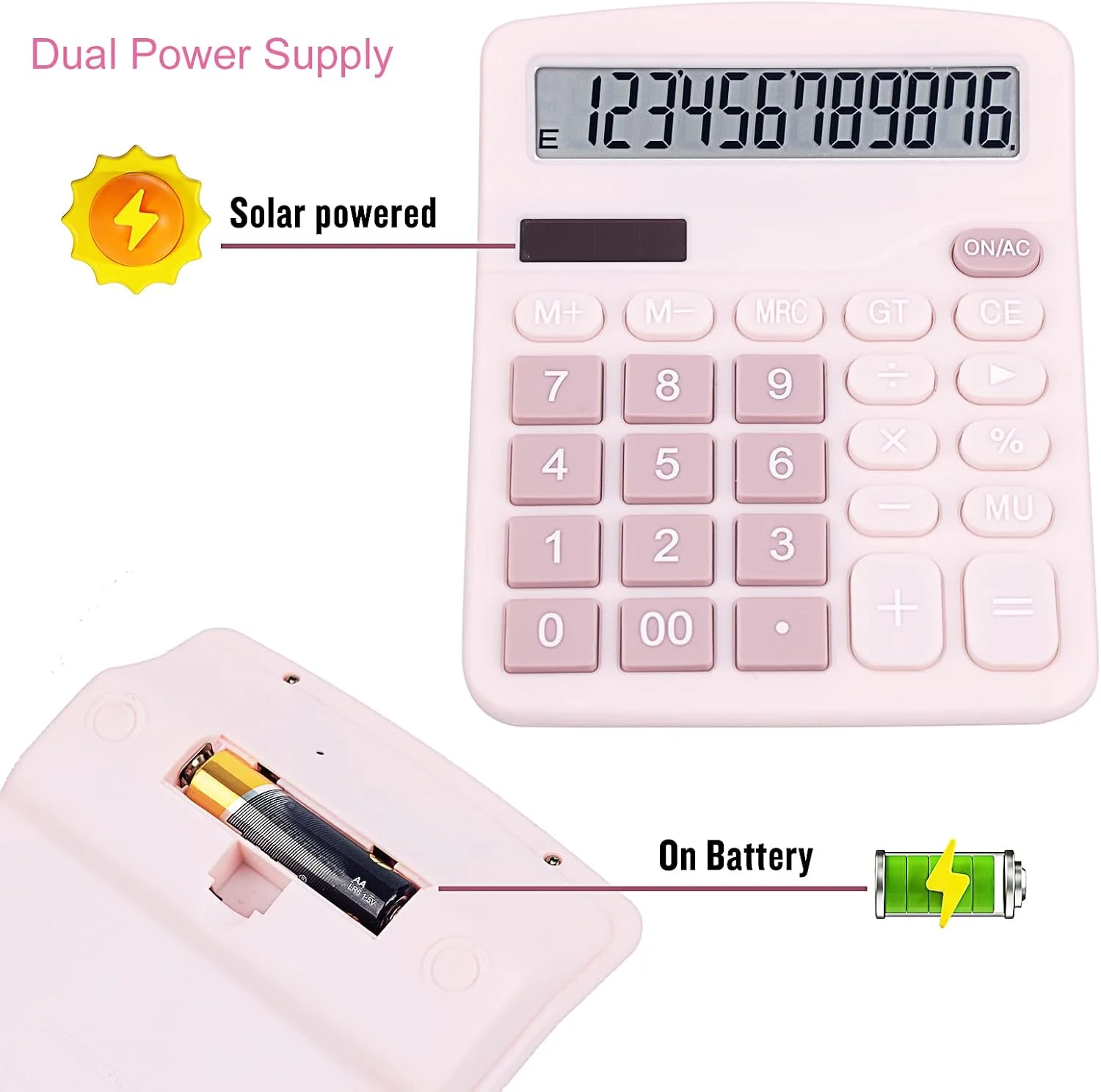 Desktop Calculator with Big Buttons, Dual Power Source, Solar and Battery, Large Display Screen for Office, Teachers, students
