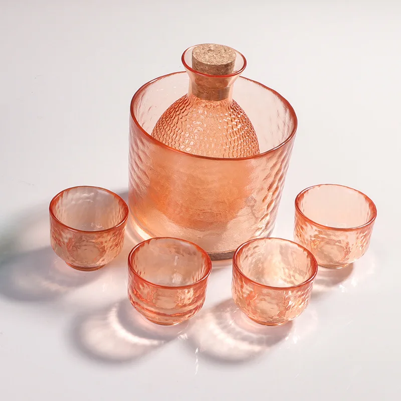 

6 Pcs Amber Sake Pot Cup Tank Set Japanese Style Glass Wine Warmer Suit Barware Creative Gift Soju Liquor Drinking Shot Glasses