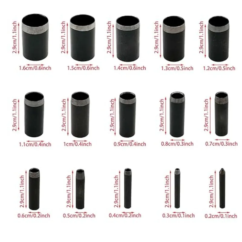 15-teiliges Lederlochstanzen-Set 1-15mm Runde Hohlstanzen mit Aufbewahrungsbox für Lederhandwerk, Gürtel und Uhrenarmbänder – Detail 1