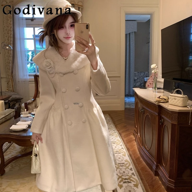Princess Winter Thickened Warm Overcoat Women's Original New Gentle Japanese Style Wool Coat Female Japanese Lolita Wool Coat