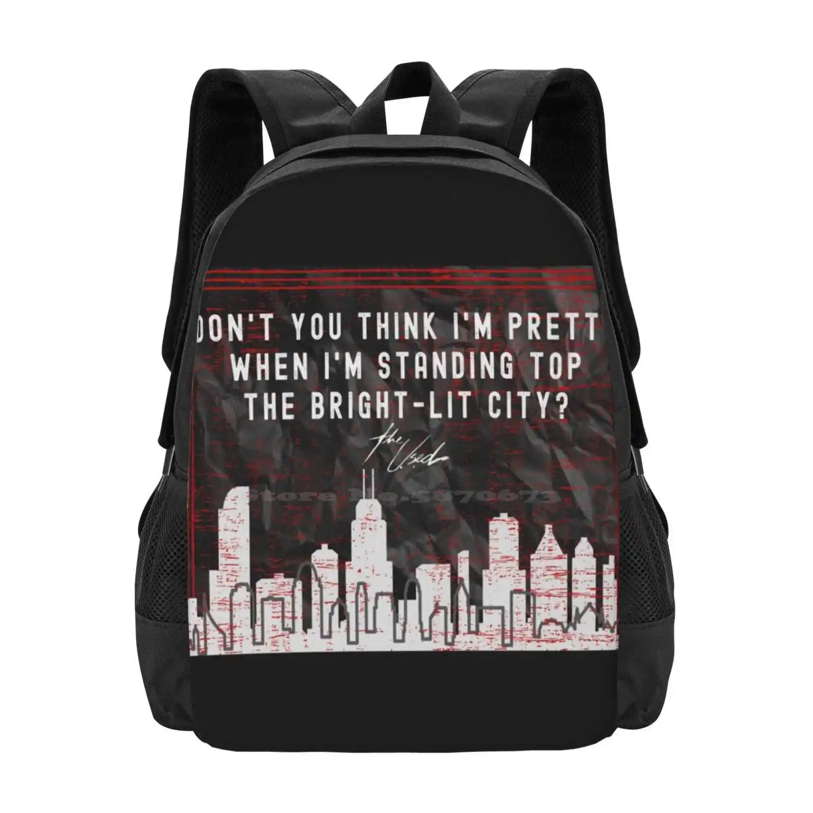 Taste Of Ink Hot Sale Backpack Fashion Bags The Used Taste Of Ink Bright City Red Black Band Emo Pop Punk Music Lyrics