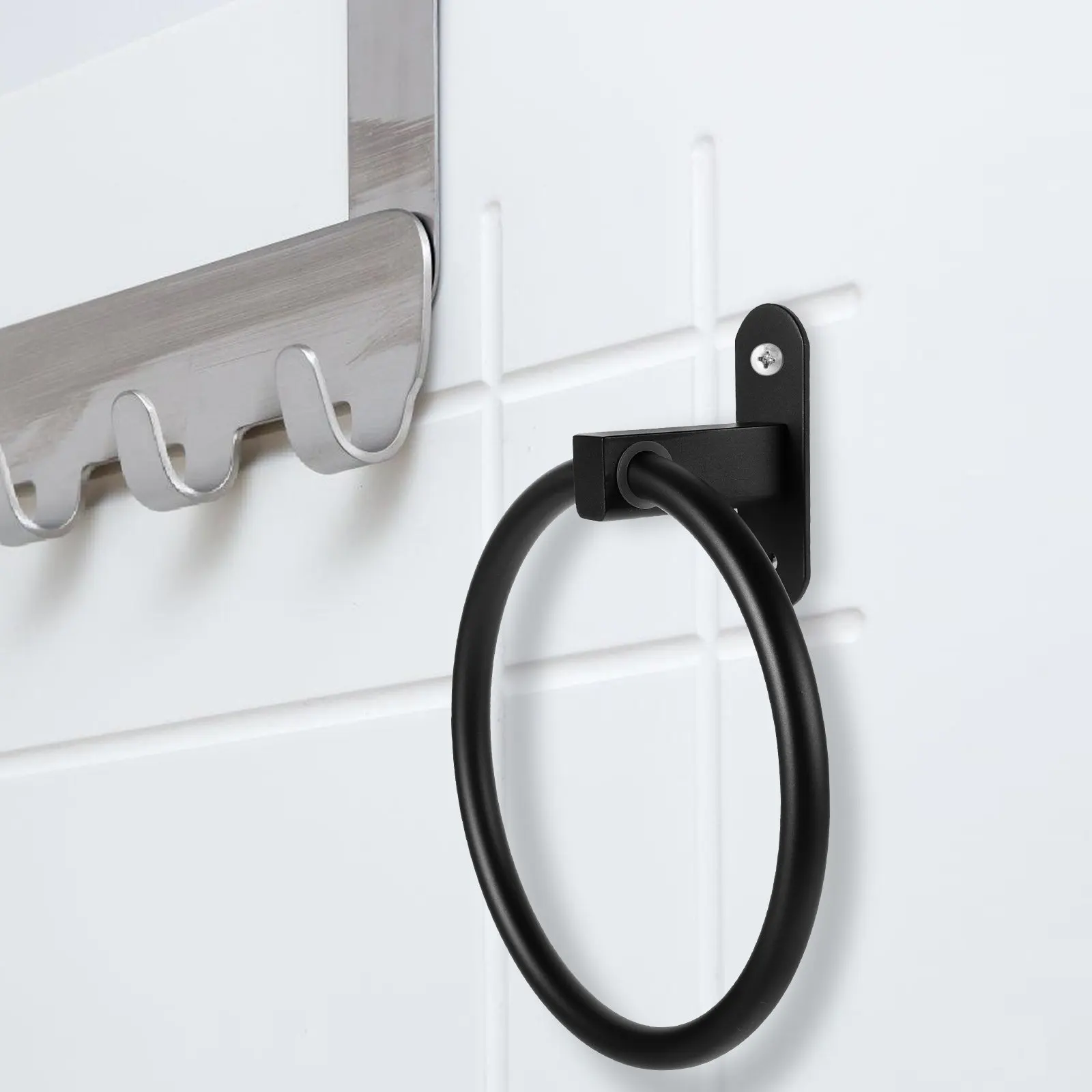 

Wall Mounted Heavy-Duty Rv Bathroom Towel Ring Aluminum Space-Saving Hand Holder Round Design for Small Space Organization