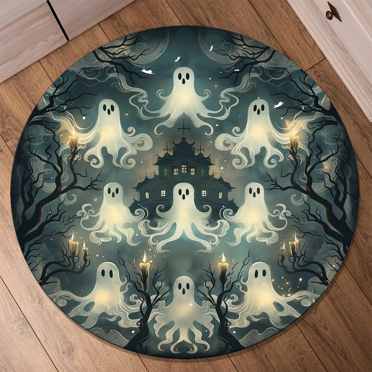 

1pc Halloween Ghost Theme Round Rug - Crystal Velvet Fabric, Non-slip, Suitable for Living Room and Bedroom Home Decoration
