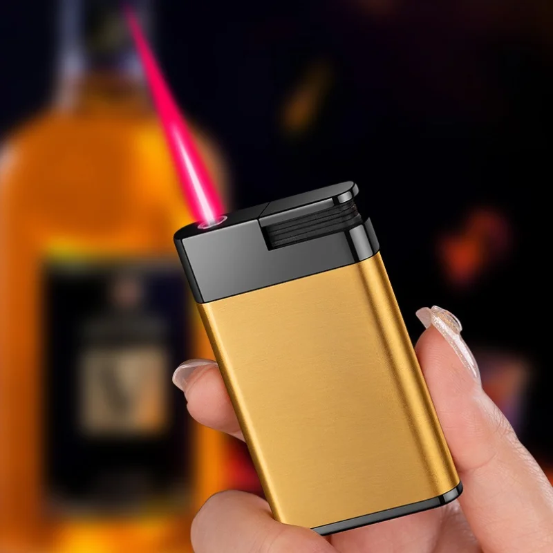 

2025 Newest Cigar Igniter Butane Inflatable Lighter Metal Red Fire Windproof Open Flame Cigarette Lighters & Smoking Accessories