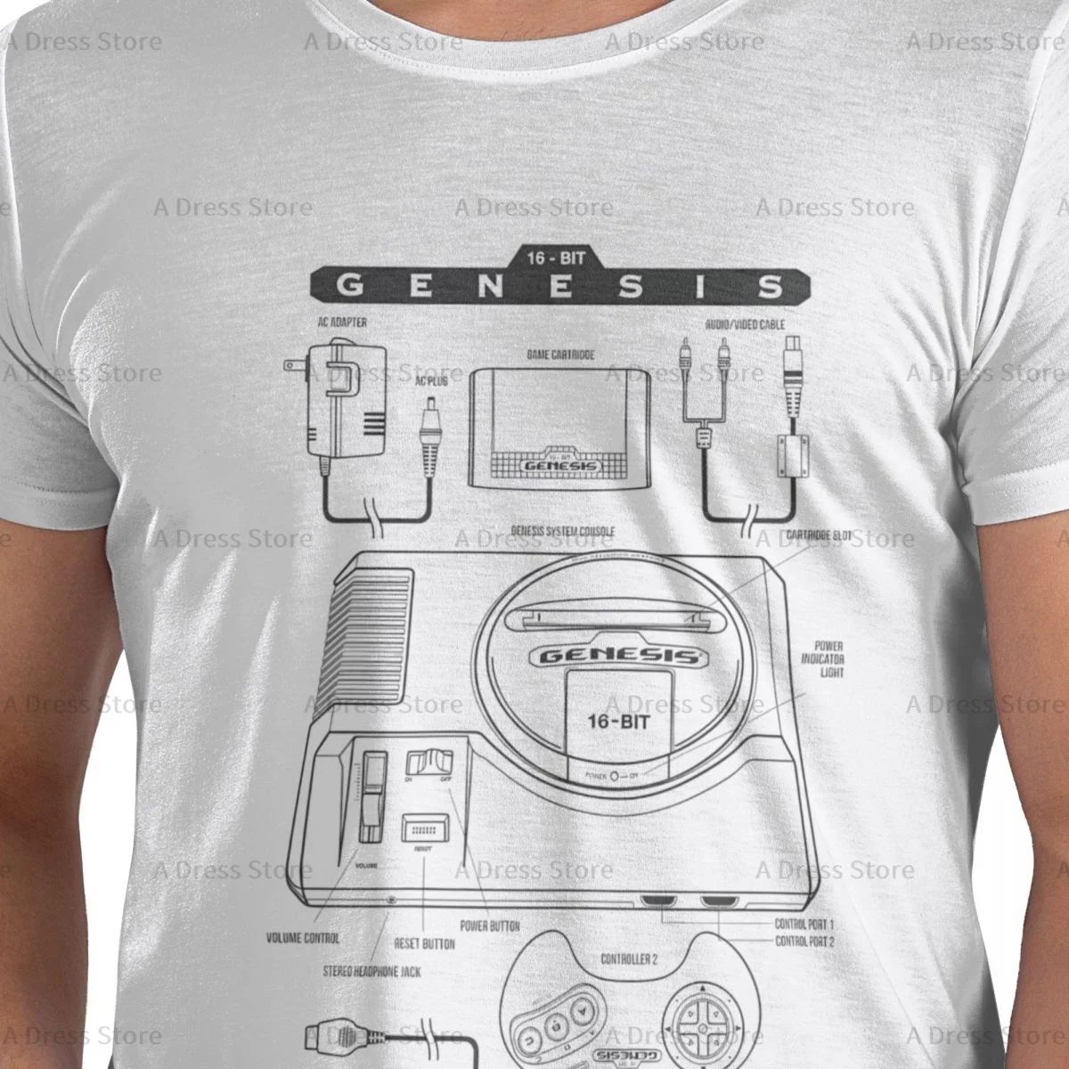 Nintendo NES Controller Parts Schematic Graphic Men's round neck T-shirt,Oversized print Tee Shirt,Casual Large Size Tshirt