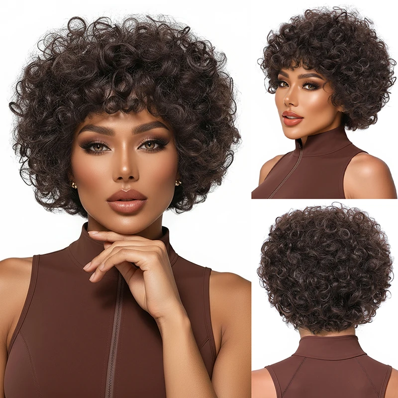 European and American wig explosion head wig headband African small curly fluffy short curly hair Synthetic fiber wig