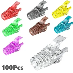 100Pcs/Set Colorful Clear RJ45 Standard Ethernet Network Cable Strain Relief Boots Cable Connector Plug Covers for CAT5 CAT6