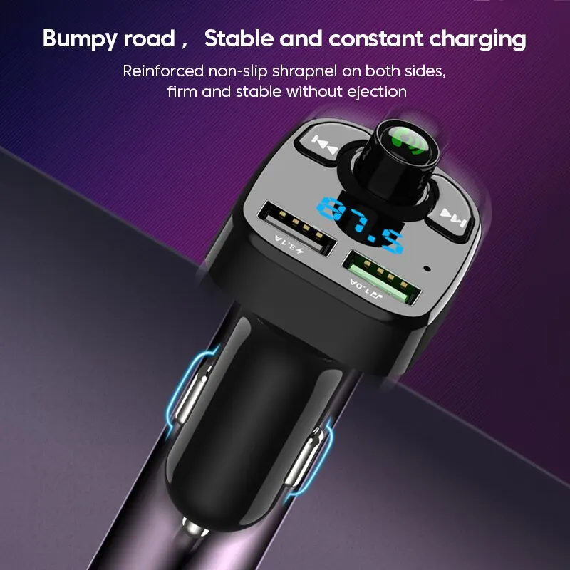 LED MP3 Car Bluetooth FM Hands-Free Bluetooth-compaitable 5.0 Transmitter 3.1A QC3.0 PD Type C Dual USB Car Charger