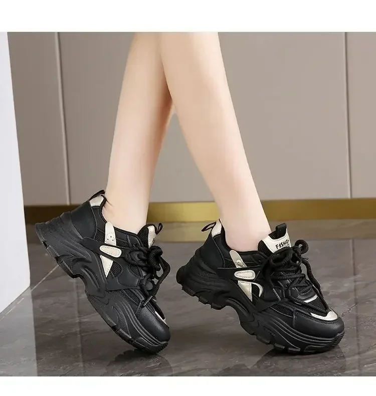 Modische Damen-Dad-Schuhe mit Leder-Obermaterial, Dicker Sohle, Lässige Sportschuhe, Frühling-Herbst Neuer Stil, Atmungsaktiv und Leicht – Detail 9