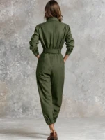 Women's Olive Green Utility Jumpsuit | Belted Waist & Cargo Pockets | Chic Casual Elegant Outfit - Image 2