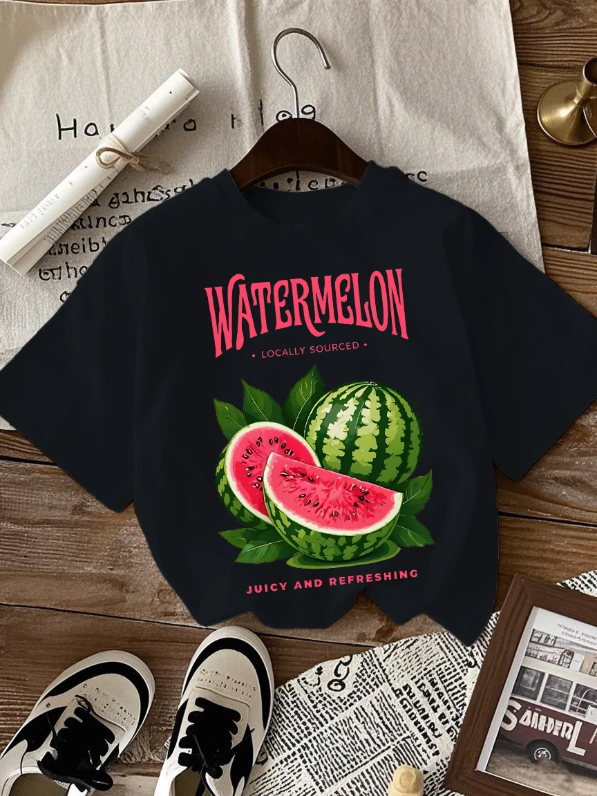 수박 지역적으로 공급되는 즙이 많고 상쾌한 프린트 여성 티셔츠 오넥 코튼 스트리트웨어 트렌디 캐주얼 탑 힙합 티셔츠