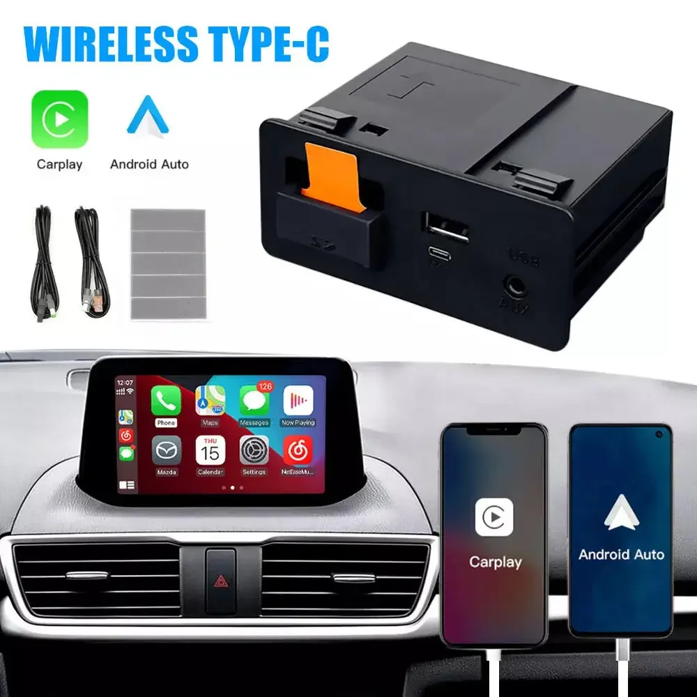 Wireless Type-c Fast Charging CarPlay & Android Auto Adapter UBS Hub Retrofit Kit for Mazda 2 3 6 CX3 CX5 CX8 CX9 MX5 FIAT 124